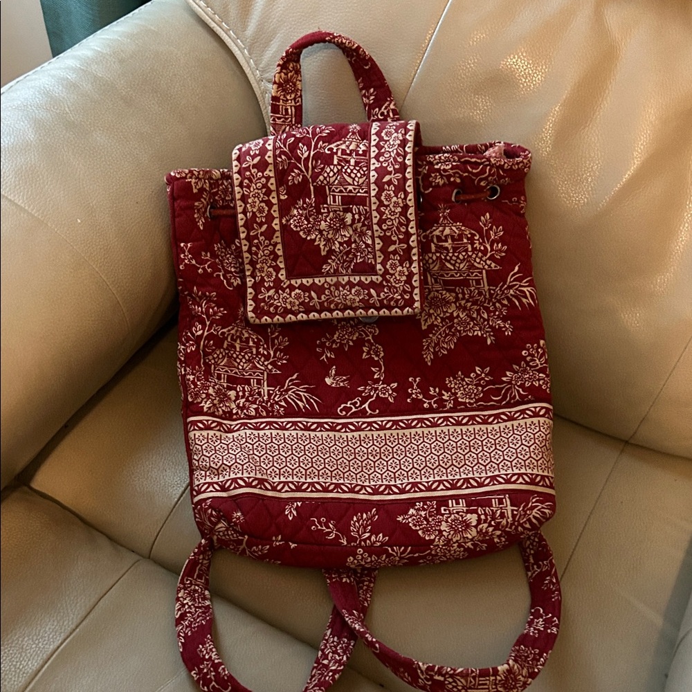 Red Patterned Women's quilted style Backpack